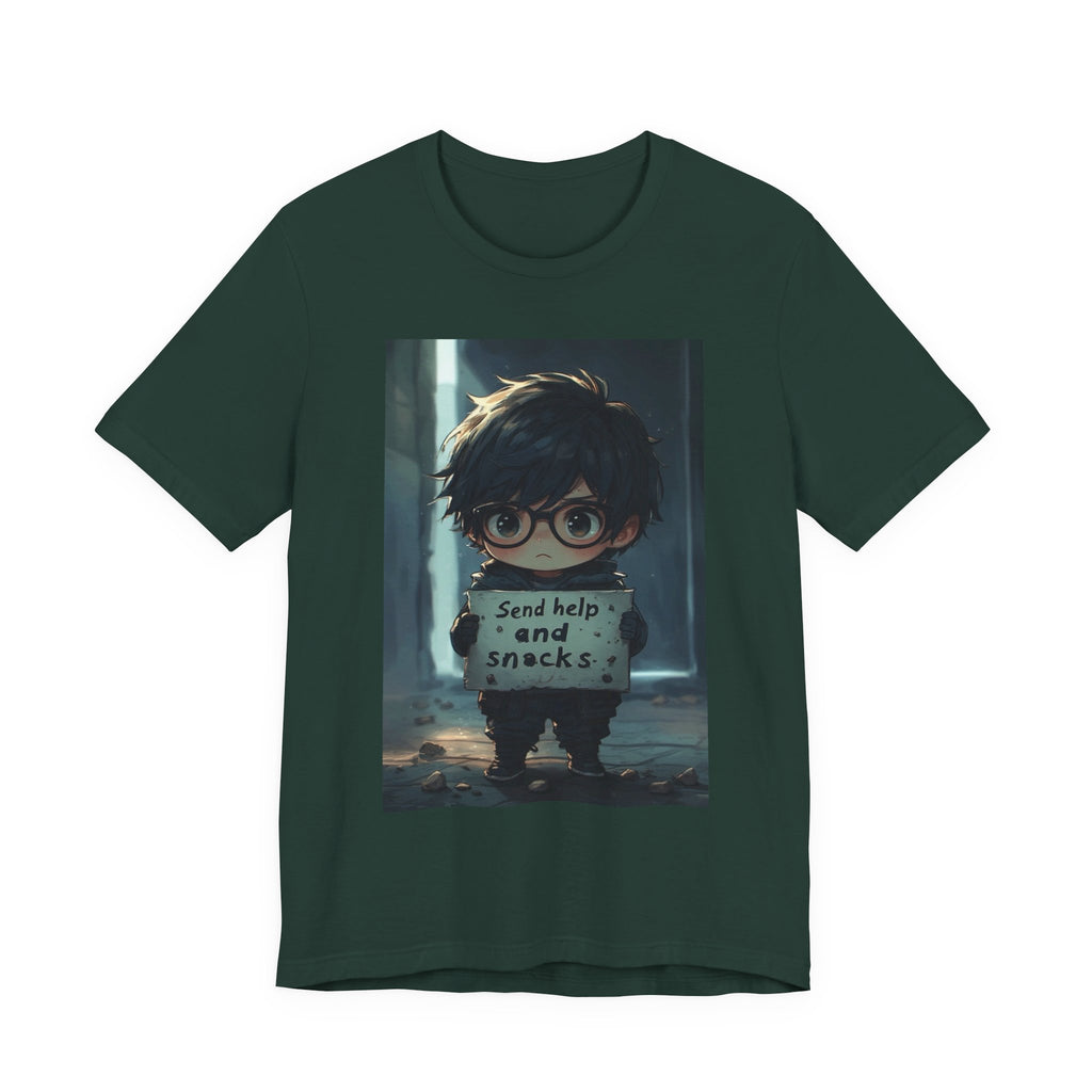 Send help and snack. Male themed t-shirt