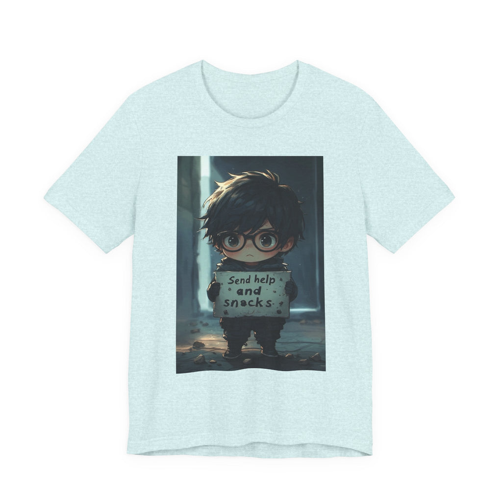 Send help and snack. Male themed t-shirt