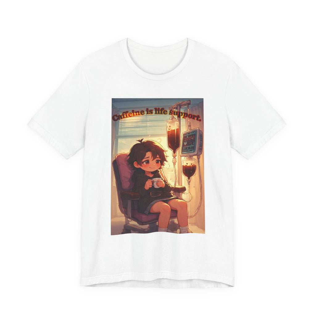 “ caffeine inside support.” Female themed t-shirt.