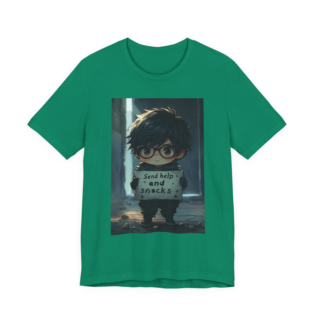 Send help and snack. Male themed t-shirt