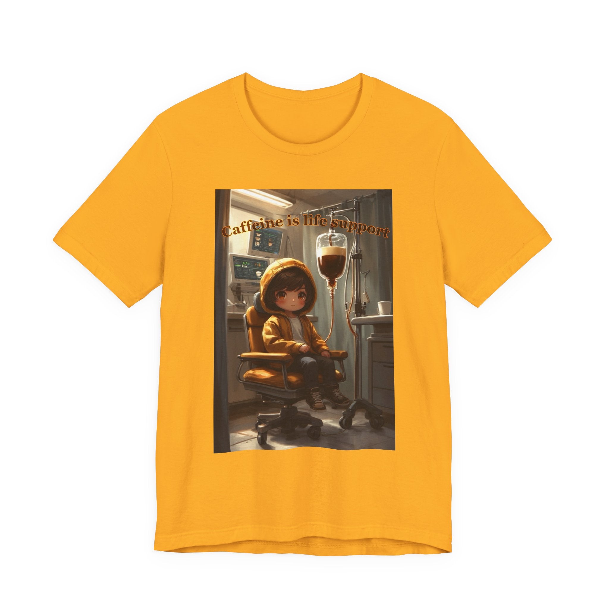 “Caffeine is life support.” Male themed t-shirt