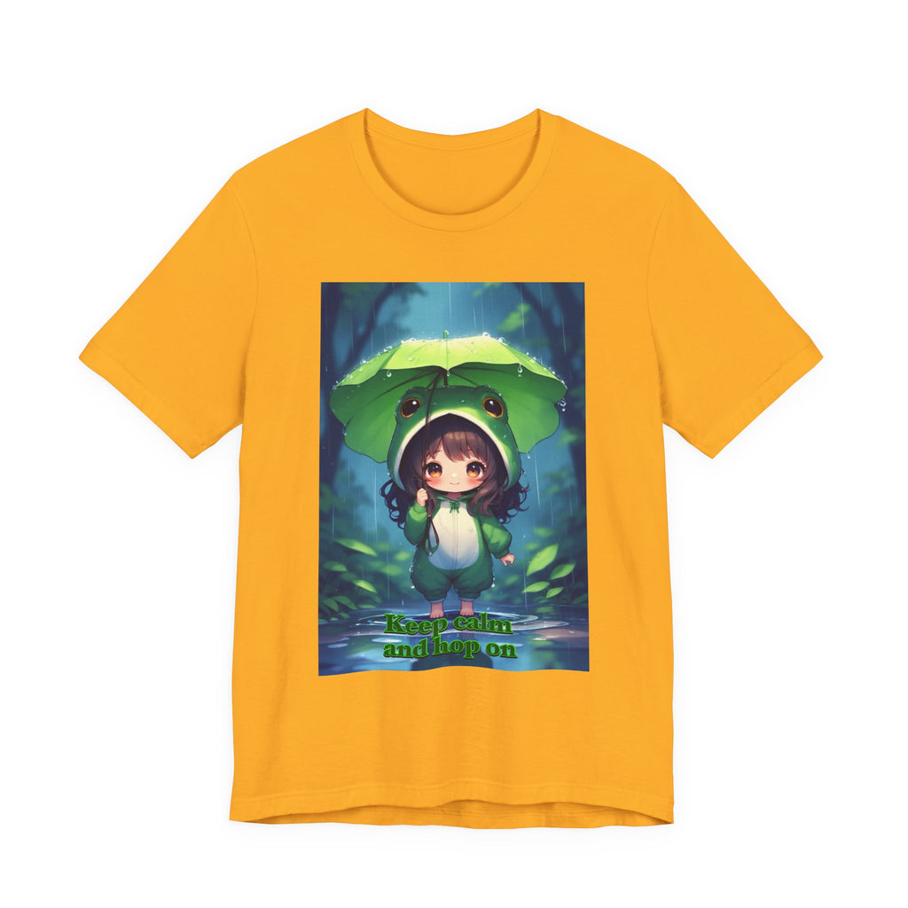 “ keep calm and hop on.” Female themed t-shirt.
