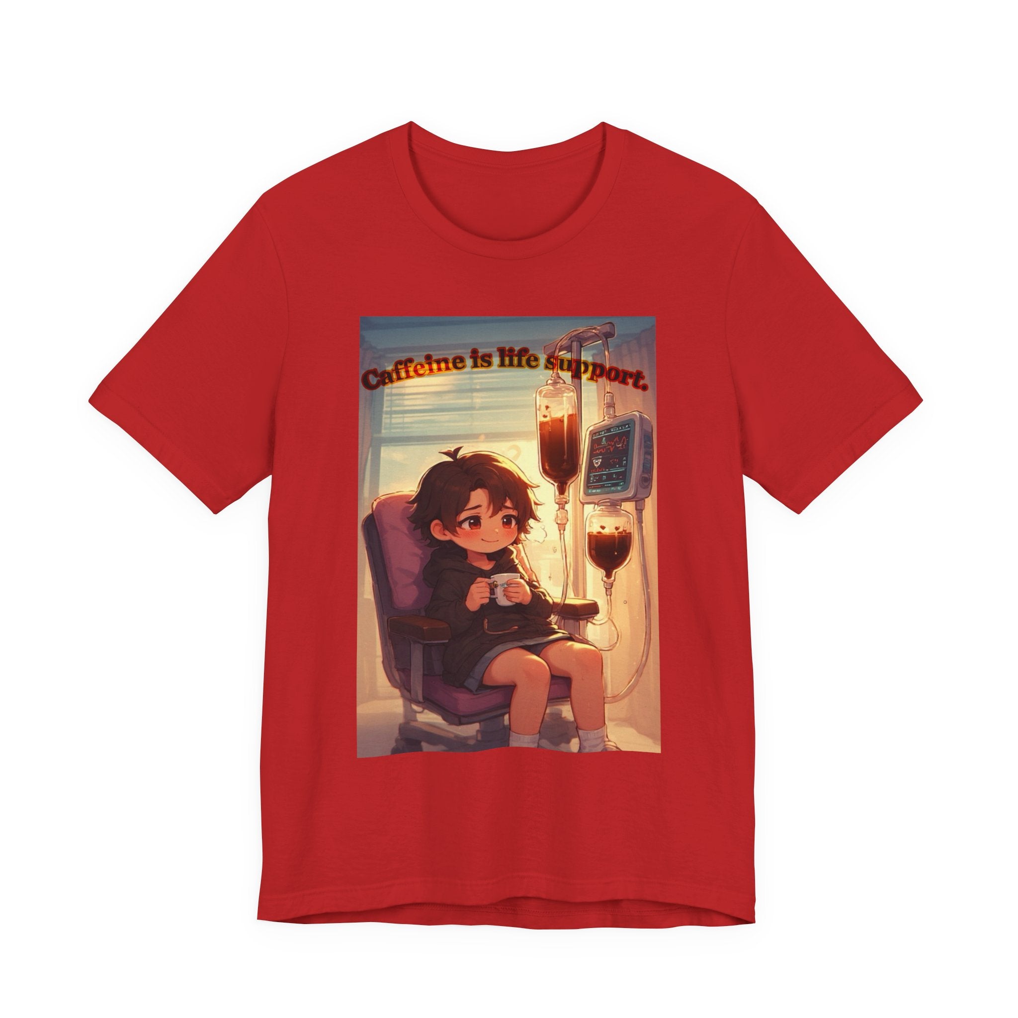 “ caffeine inside support.” Female themed t-shirt.
