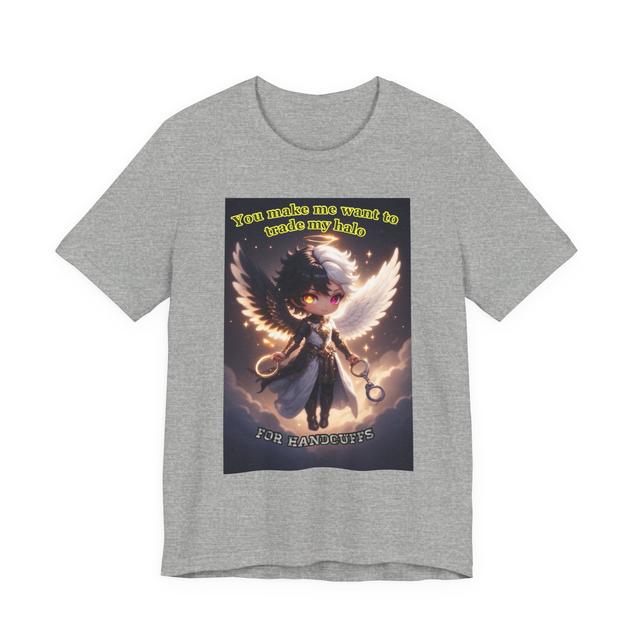 Halo for hand cuffs. Female themed t-shirt.