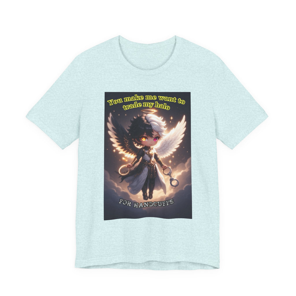 Halo for hand cuffs. Female themed t-shirt.