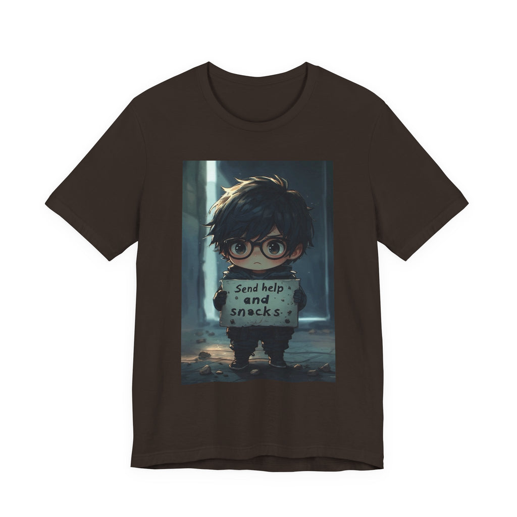 Send help and snack. Male themed t-shirt