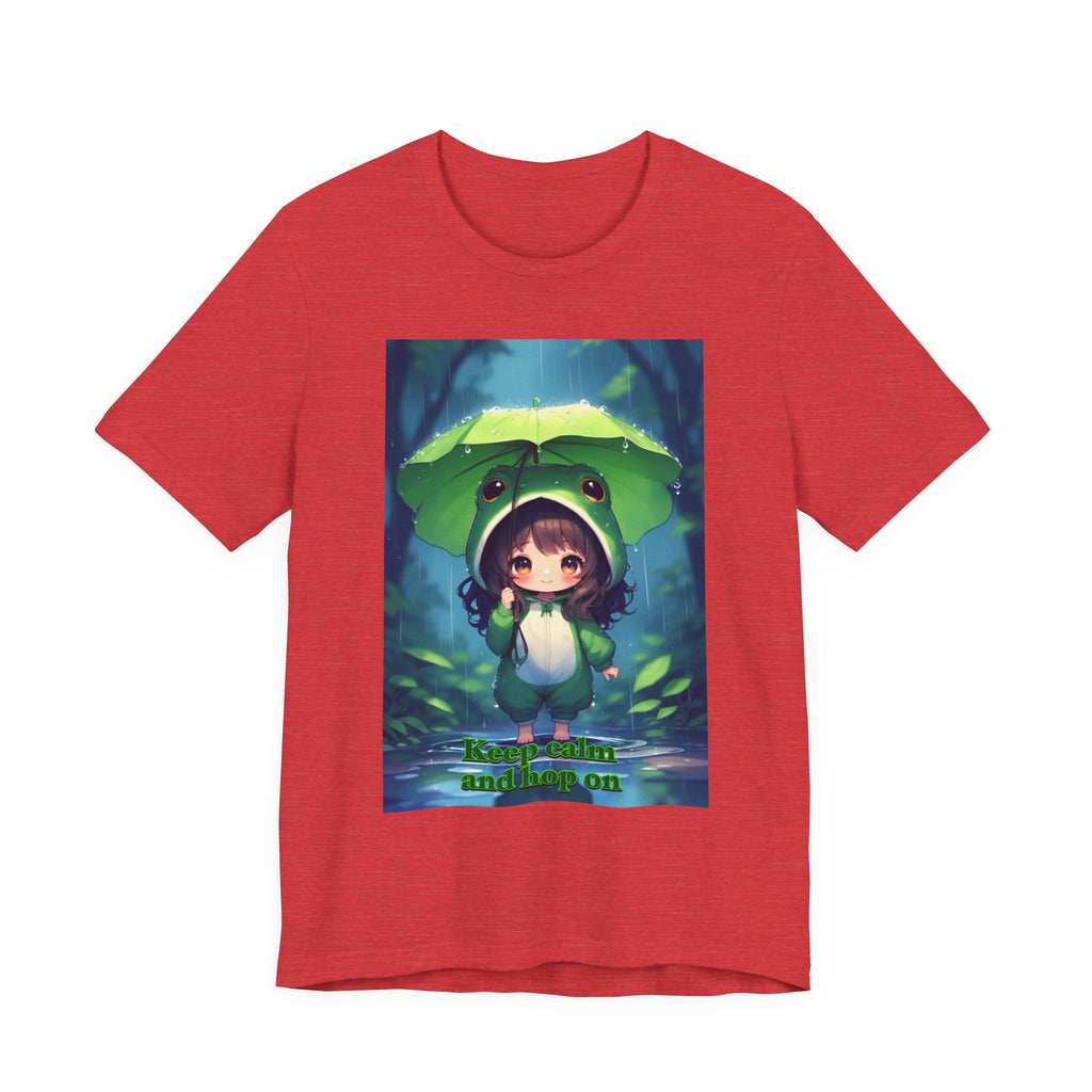 “ keep calm and hop on.” Female themed t-shirt.