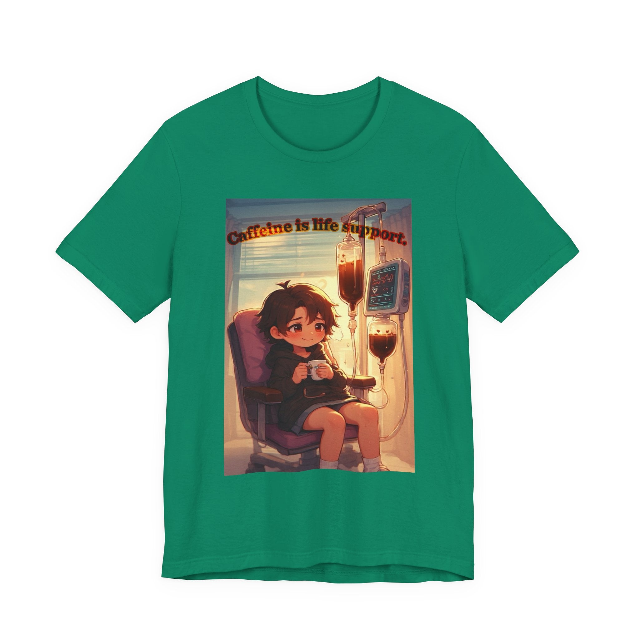 “ caffeine inside support.” Female themed t-shirt.