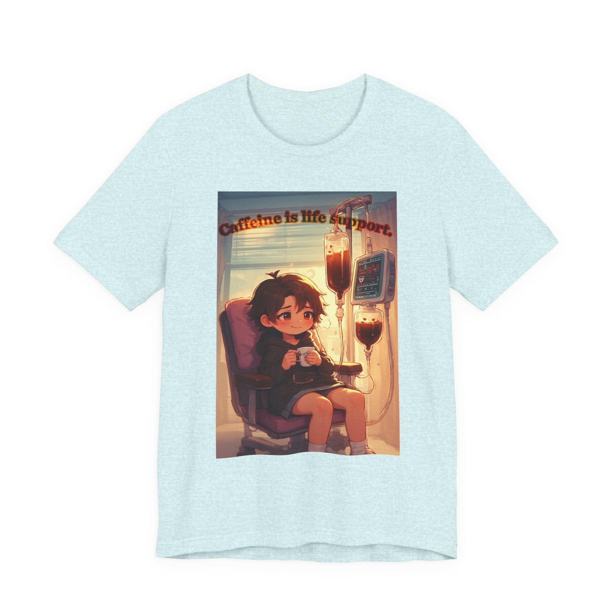 “ caffeine inside support.” Female themed t-shirt.