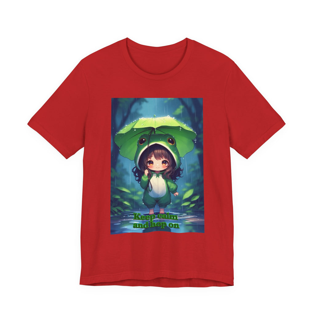 “ keep calm and hop on.” Female themed t-shirt.