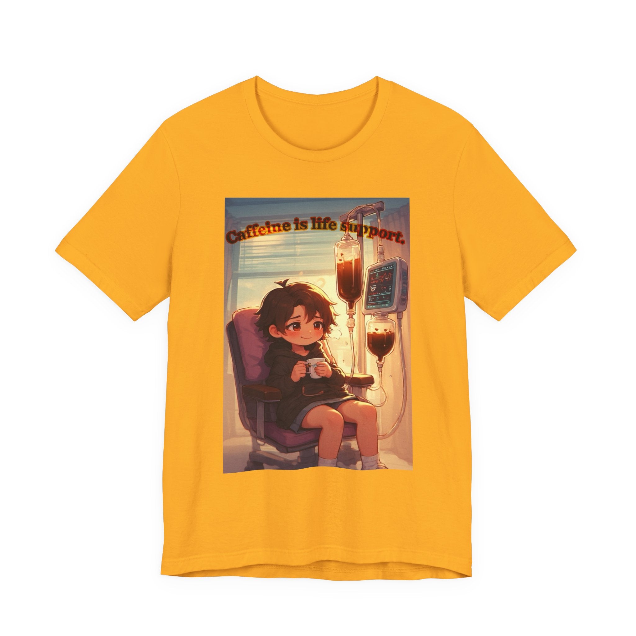 “ caffeine inside support.” Female themed t-shirt.