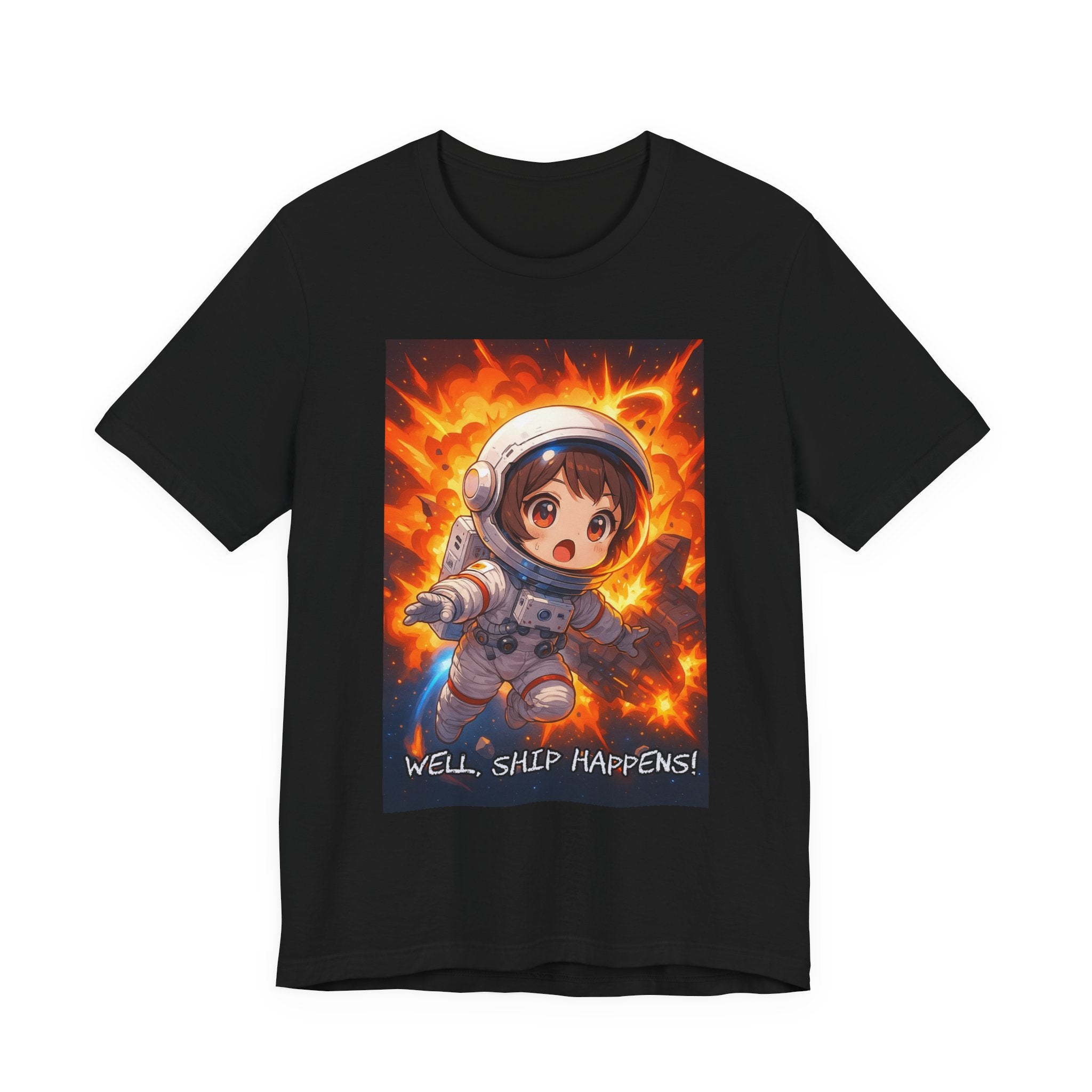 “ well, ship happens.” Female themed t-shirt.