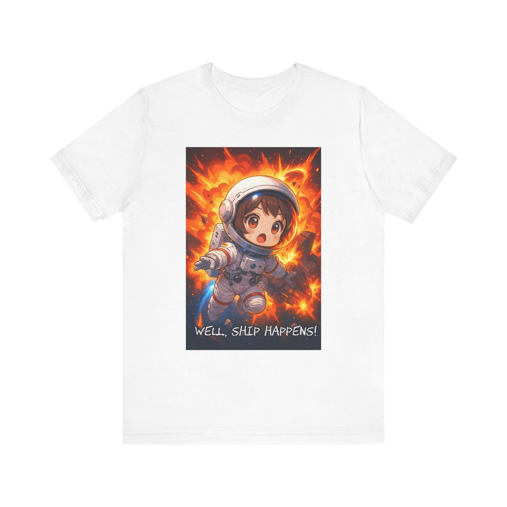 “ well, ship happens.” Female themed t-shirt.