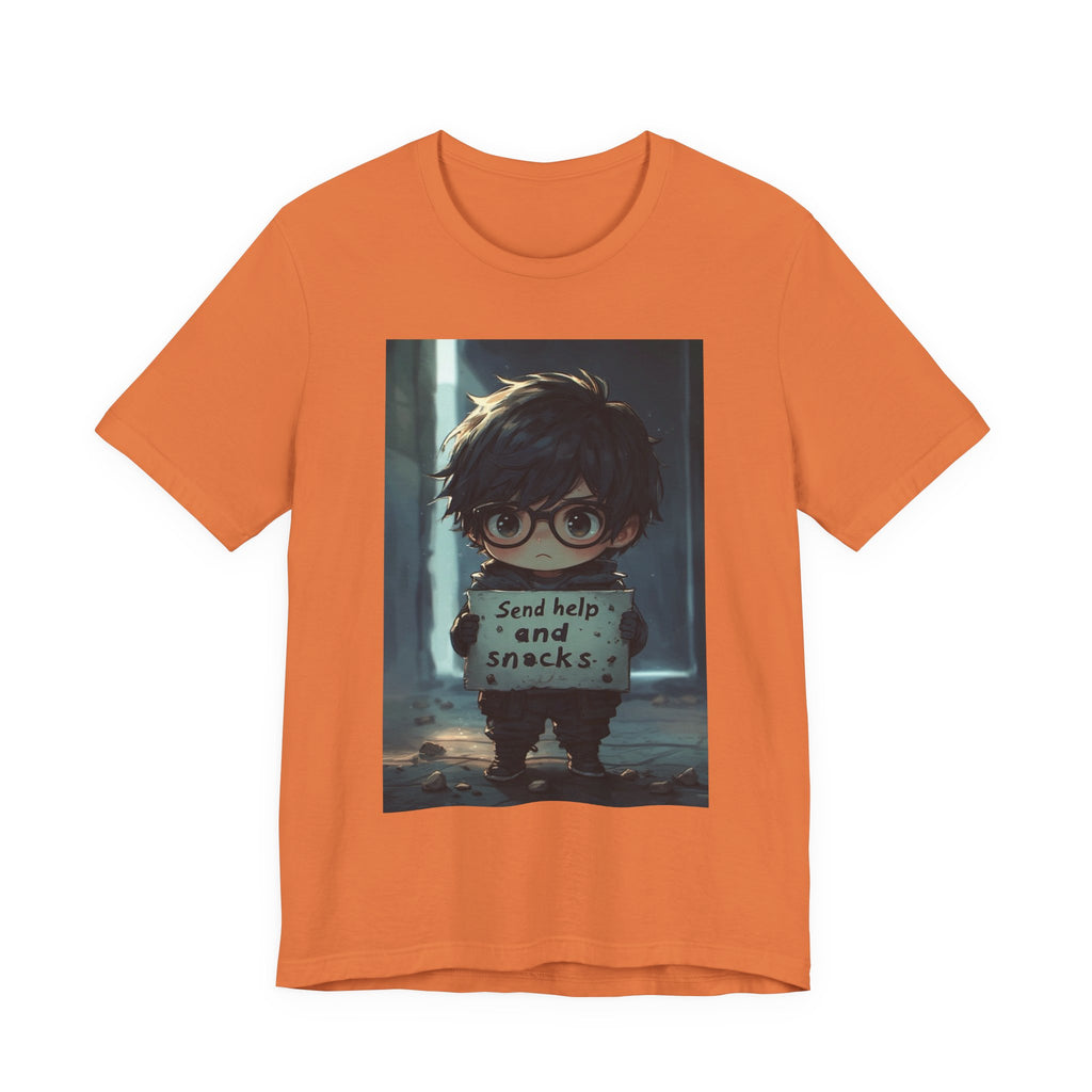 Send help and snack. Male themed t-shirt