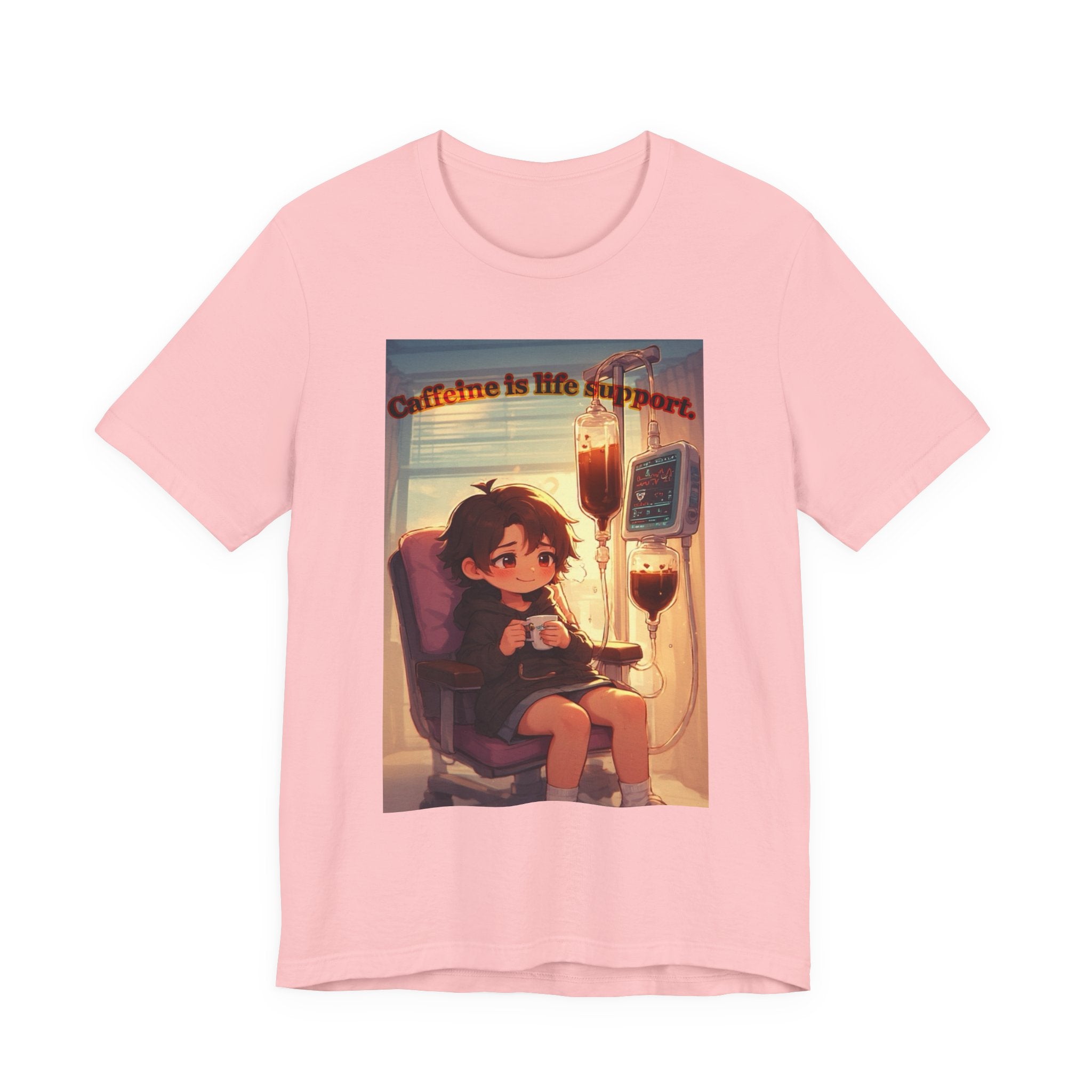 “ caffeine inside support.” Female themed t-shirt.