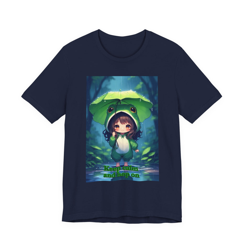 “ keep calm and hop on.” Female themed t-shirt.