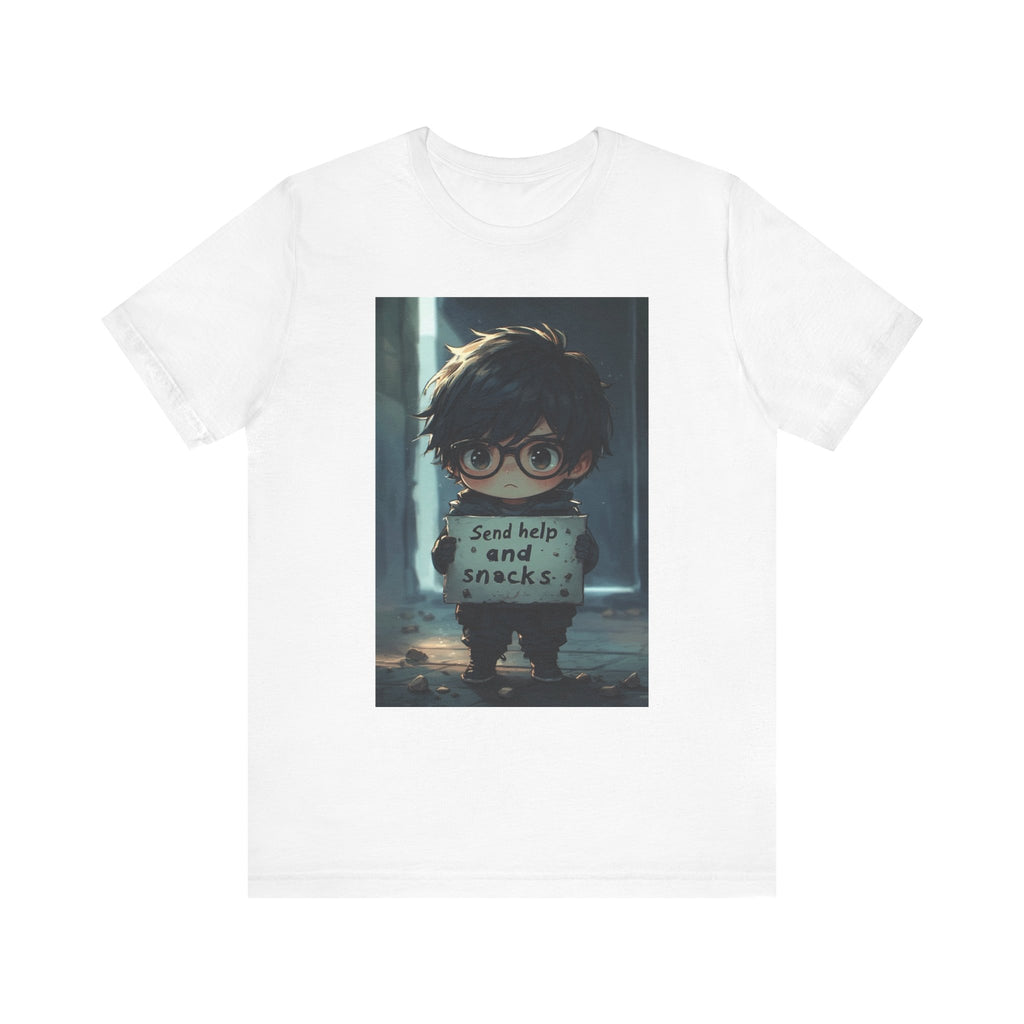 Send help and snack. Male themed t-shirt
