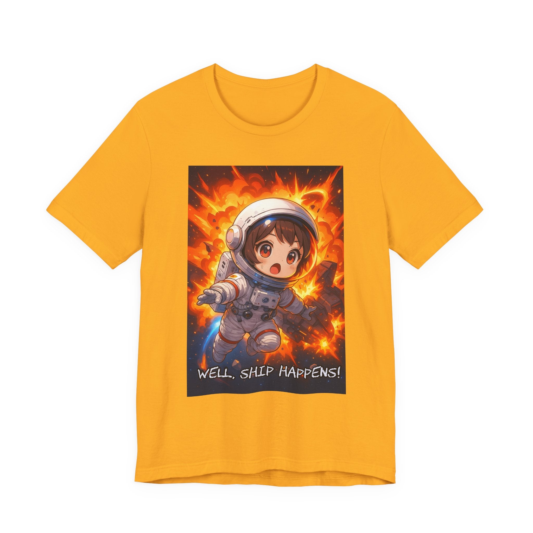 “ well, ship happens.” Female themed t-shirt.