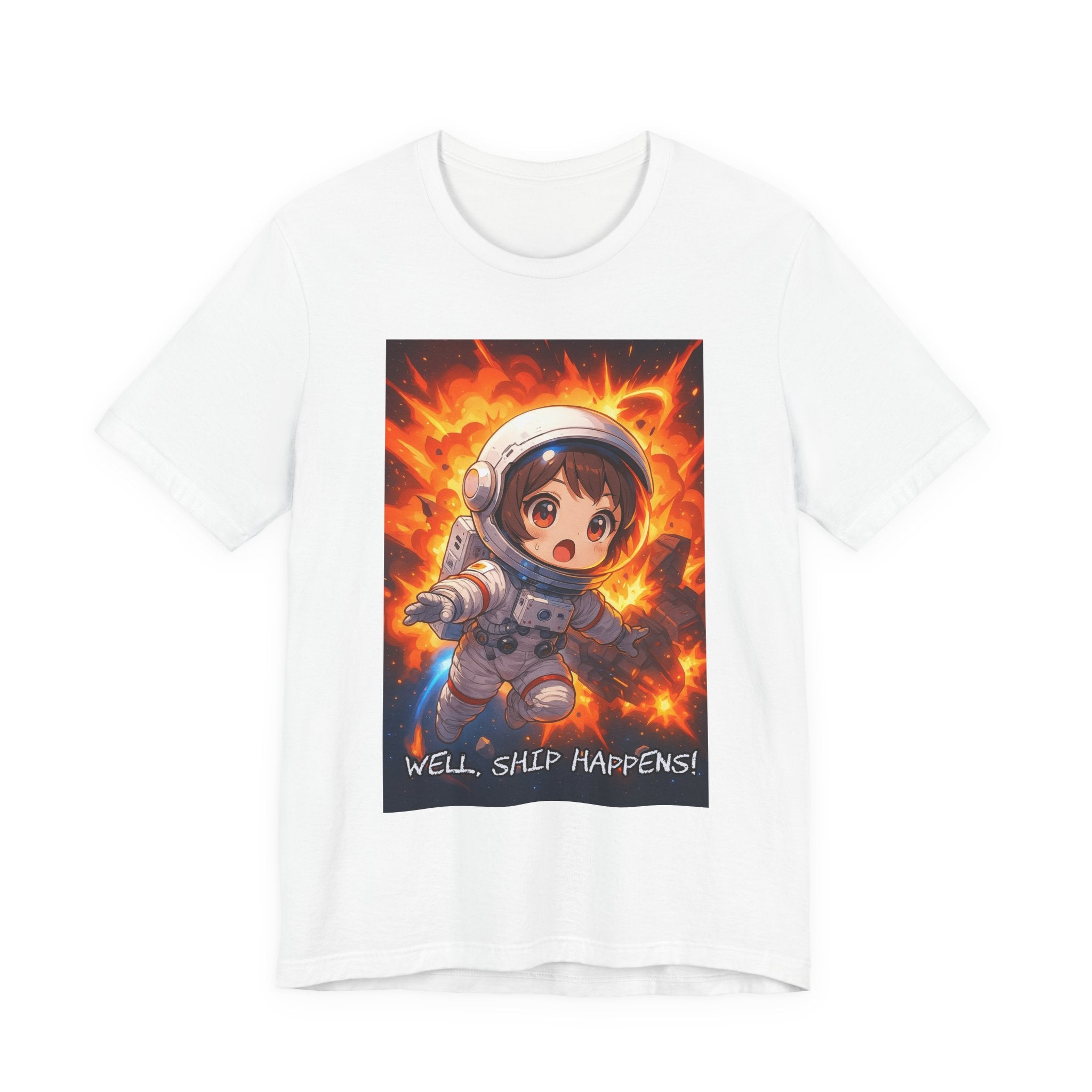 “ well, ship happens.” Female themed t-shirt.