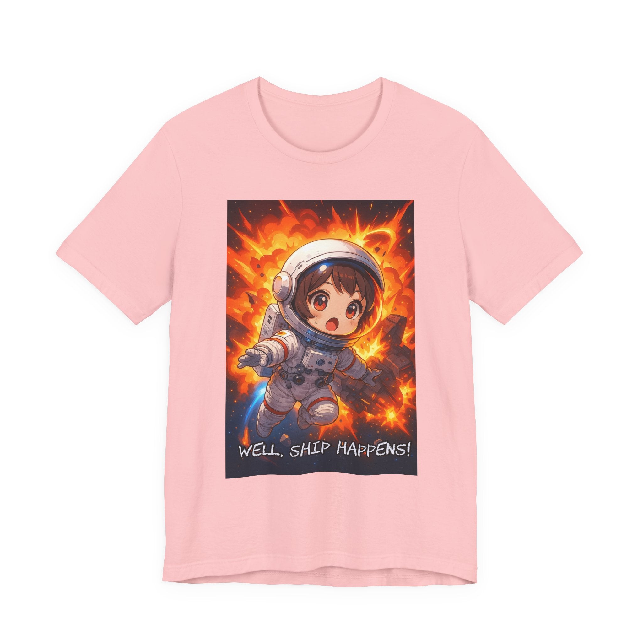 “ well, ship happens.” Female themed t-shirt.