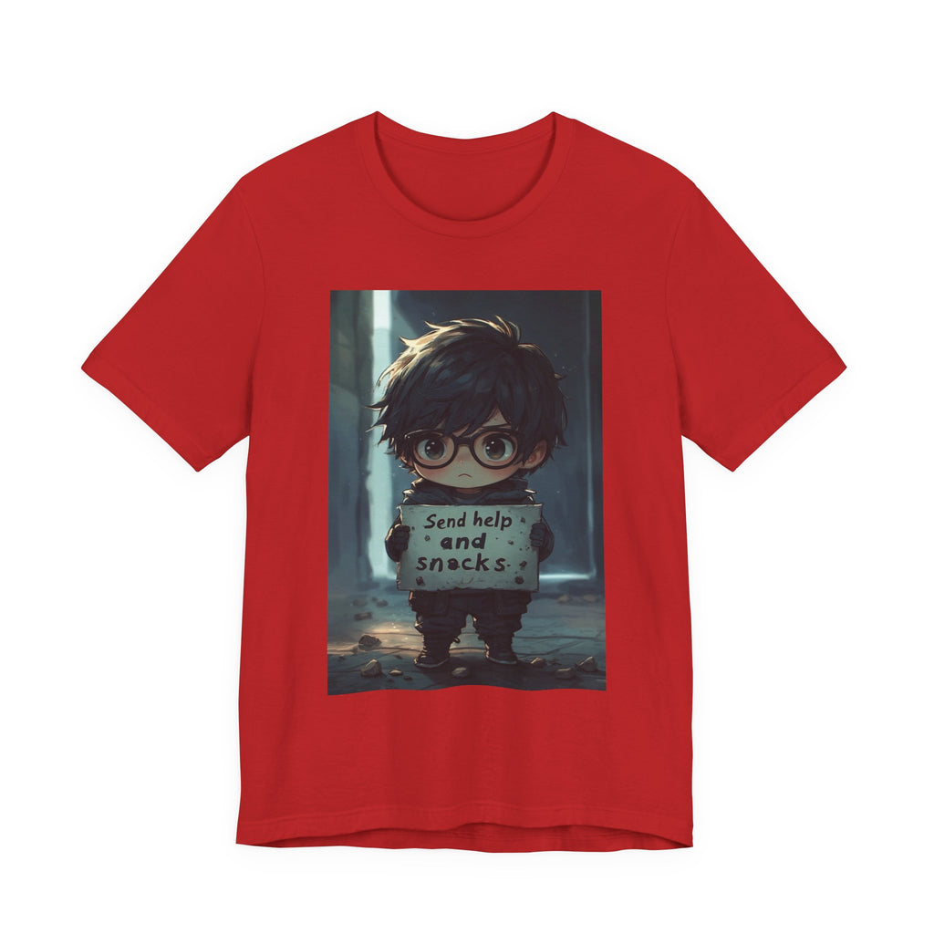 Send help and snack. Male themed t-shirt