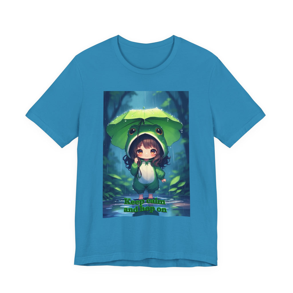 “ keep calm and hop on.” Female themed t-shirt.