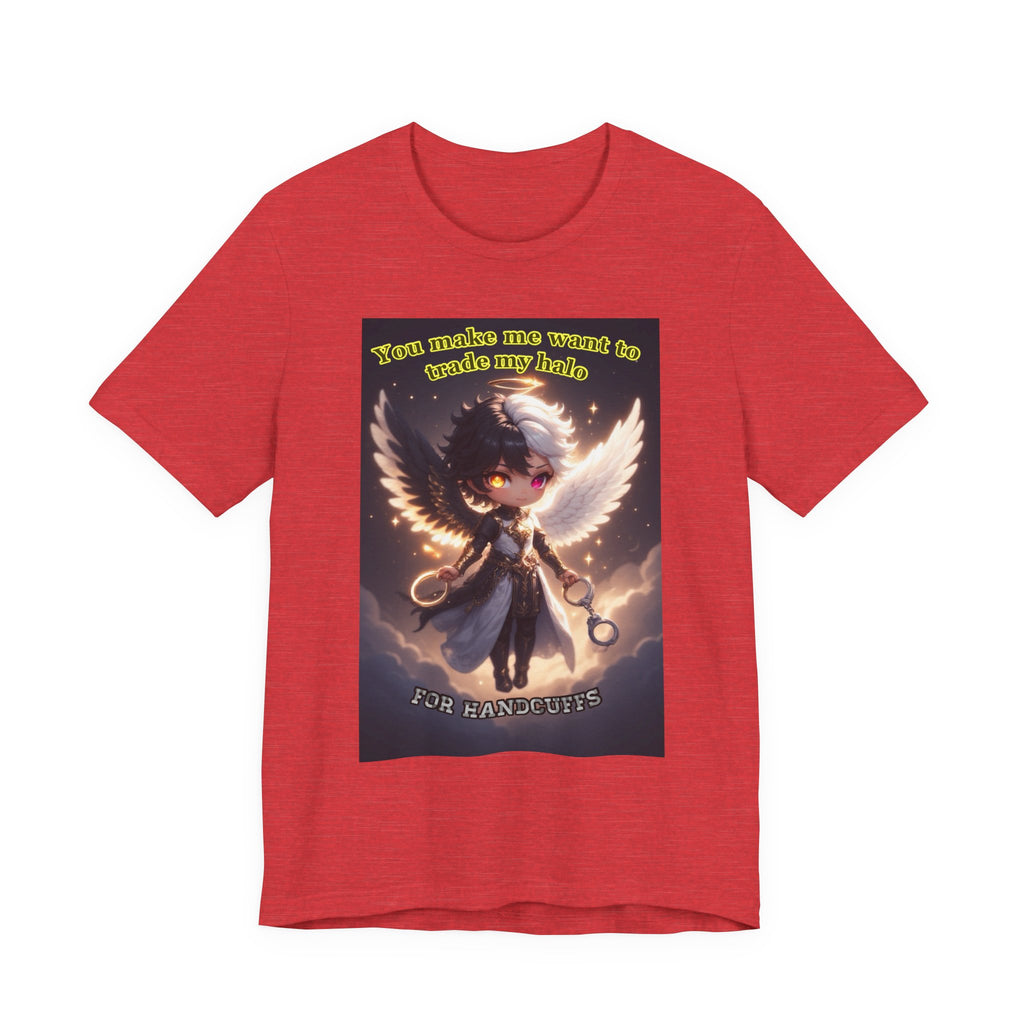Halo for hand cuffs. Female themed t-shirt.