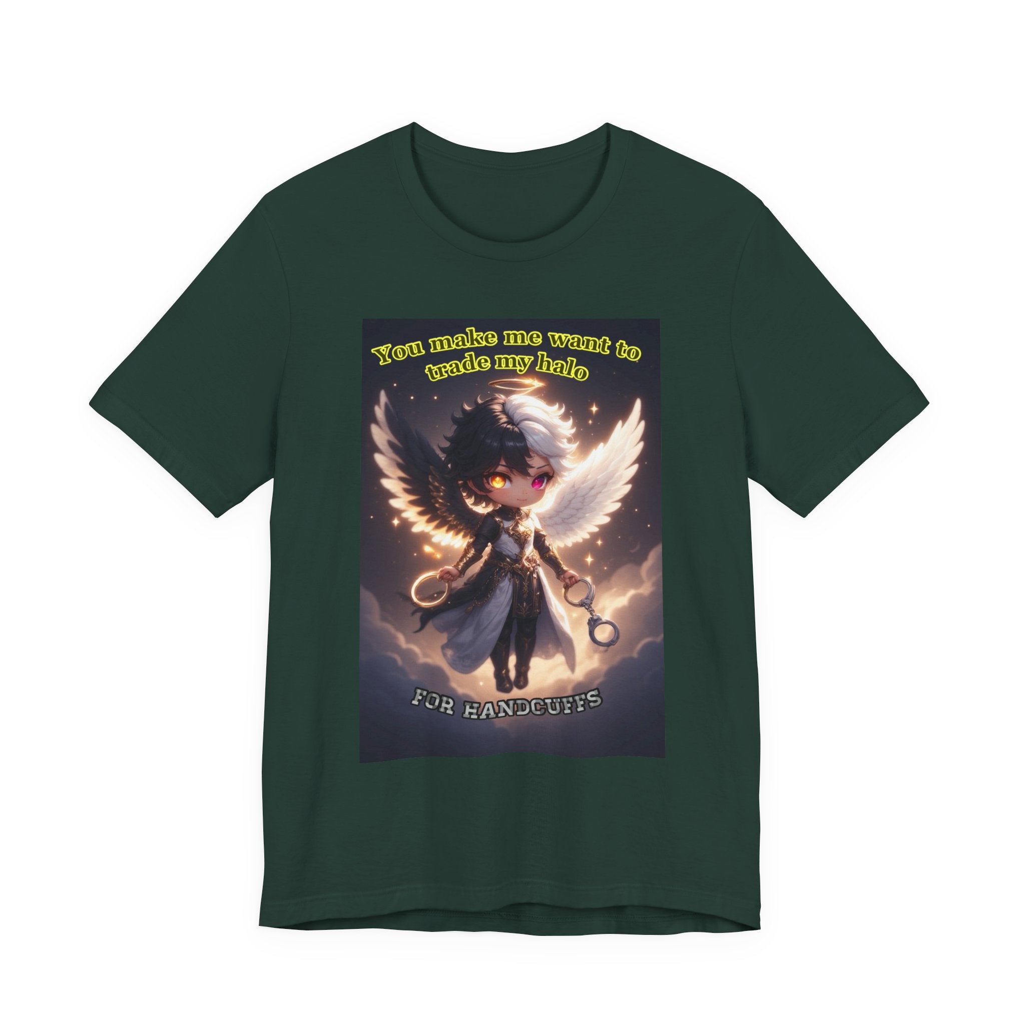 Halo for hand cuffs. Female themed t-shirt.