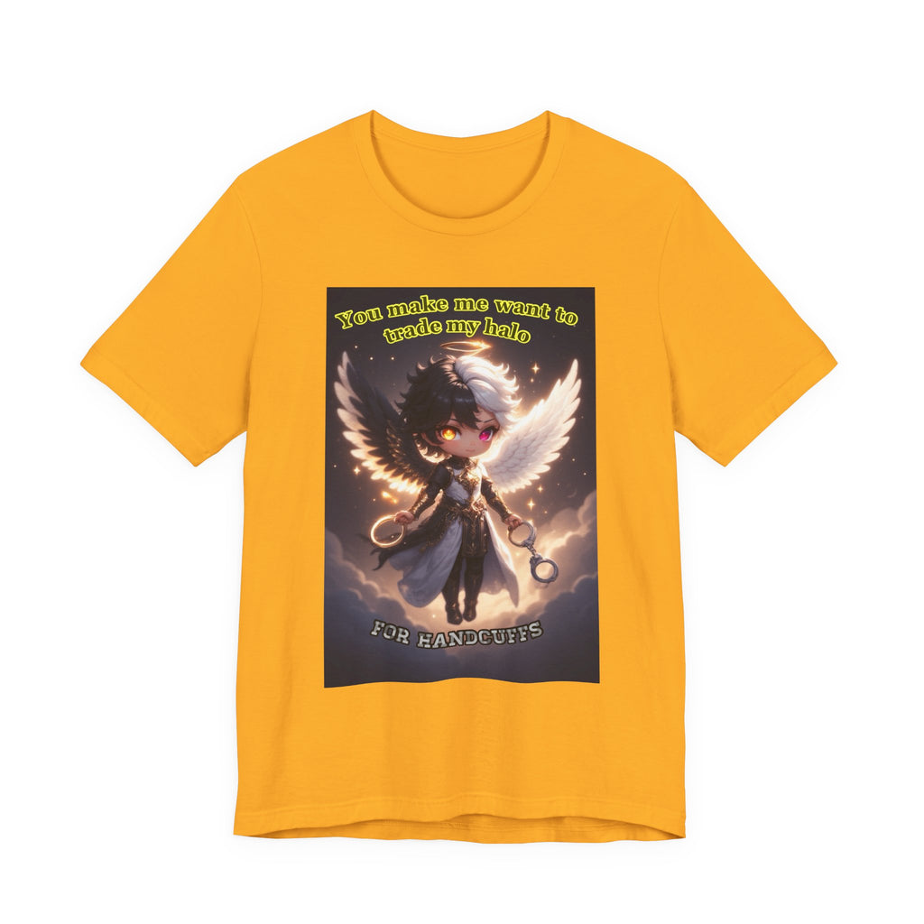 Halo for hand cuffs. Female themed t-shirt.