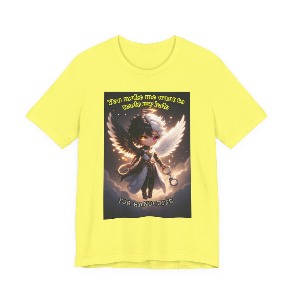 Halo for hand cuffs. Female themed t-shirt.