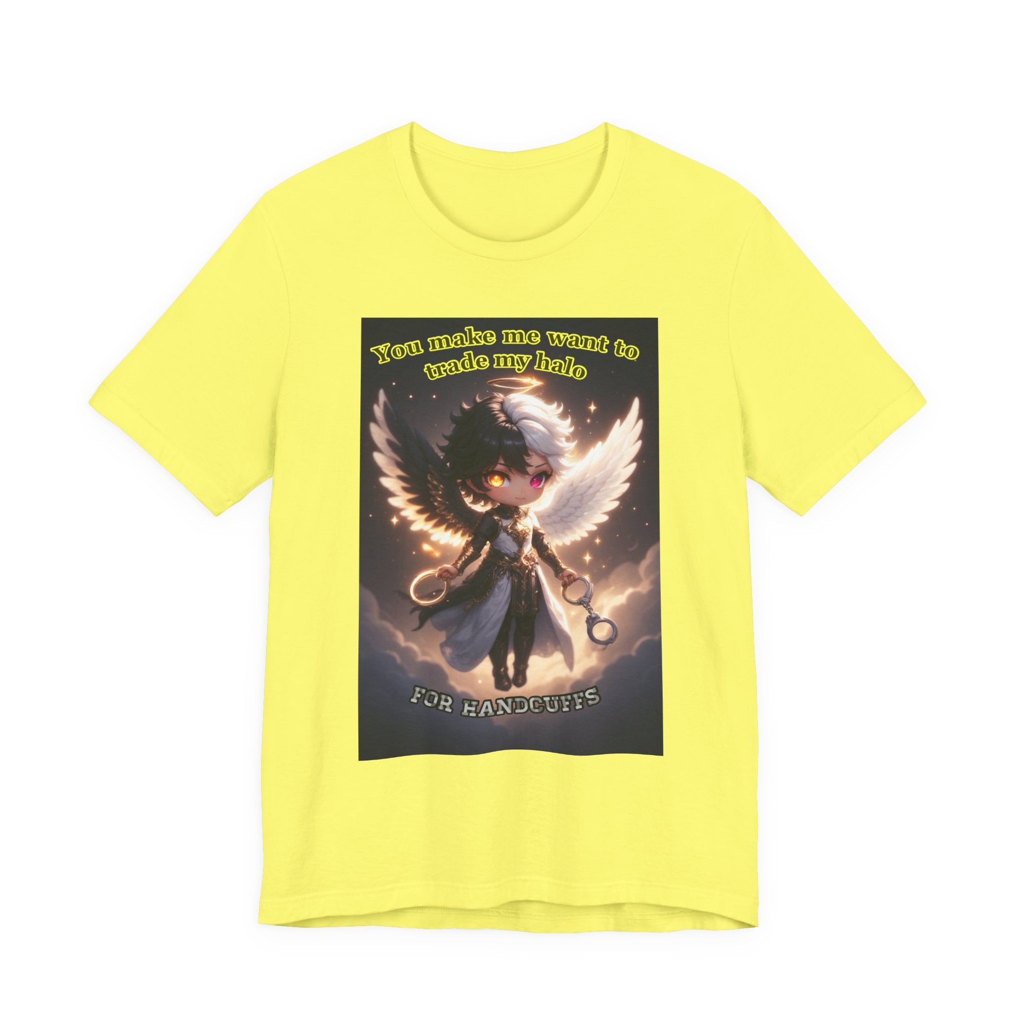 Halo for hand cuffs. Female themed t-shirt.