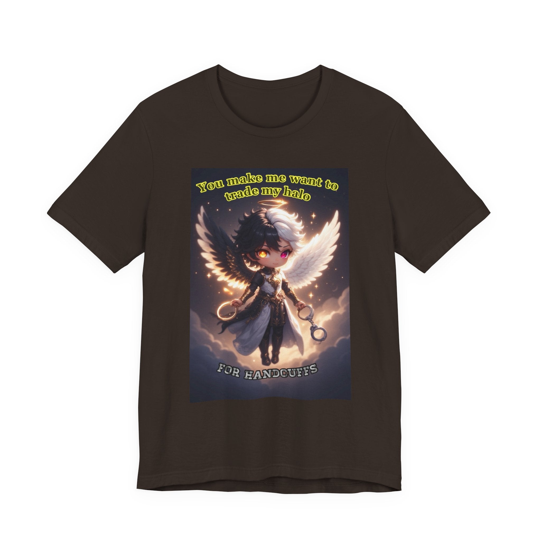 Halo for hand cuffs. Female themed t-shirt.