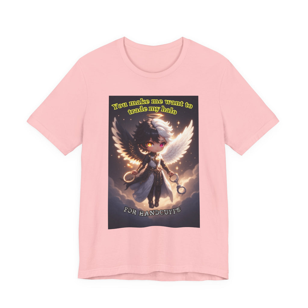 Halo for hand cuffs. Female themed t-shirt.