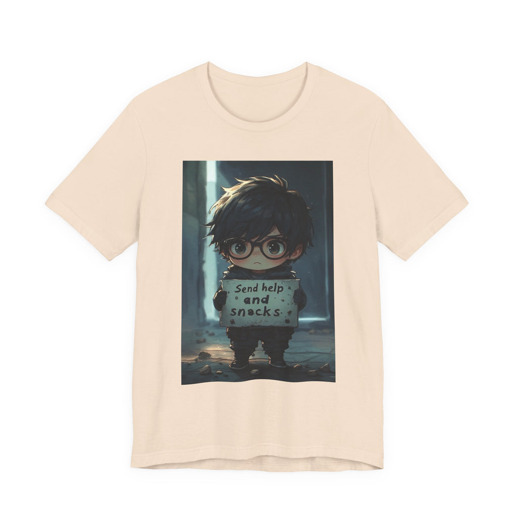 Send help and snack. Male themed t-shirt