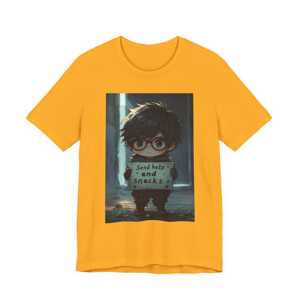 Send help and snack. Male themed t-shirt