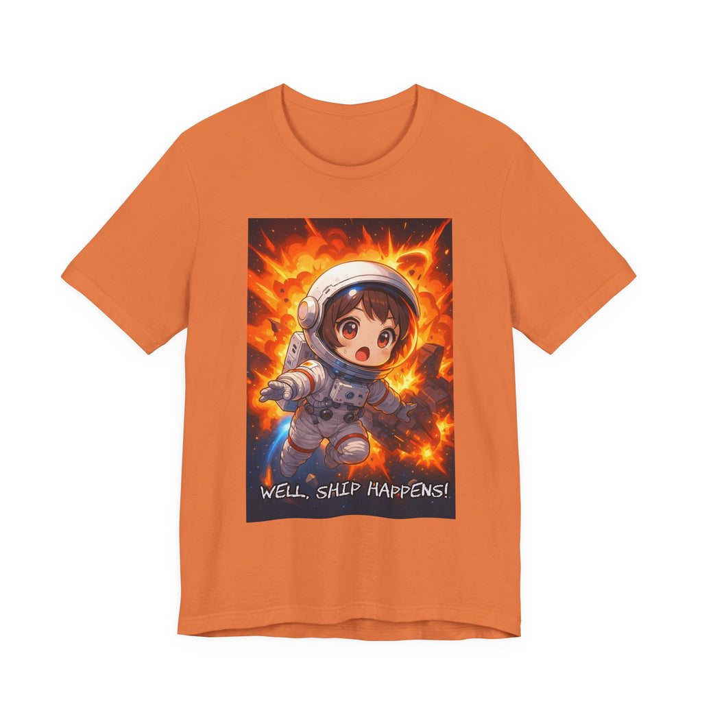 “ well, ship happens.” Female themed t-shirt.