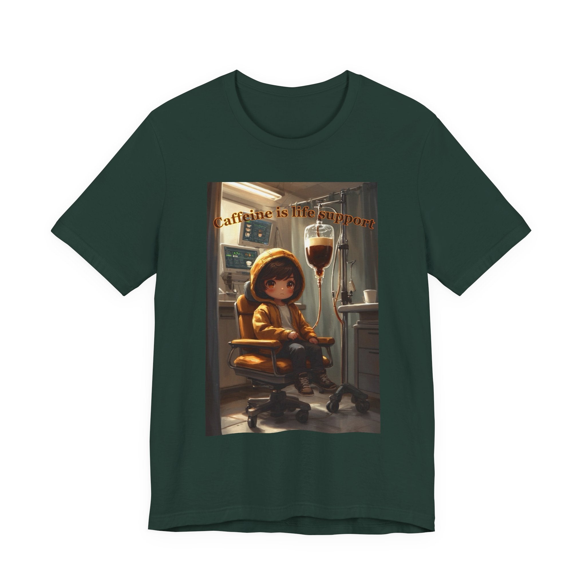 “Caffeine is life support.” Male themed t-shirt