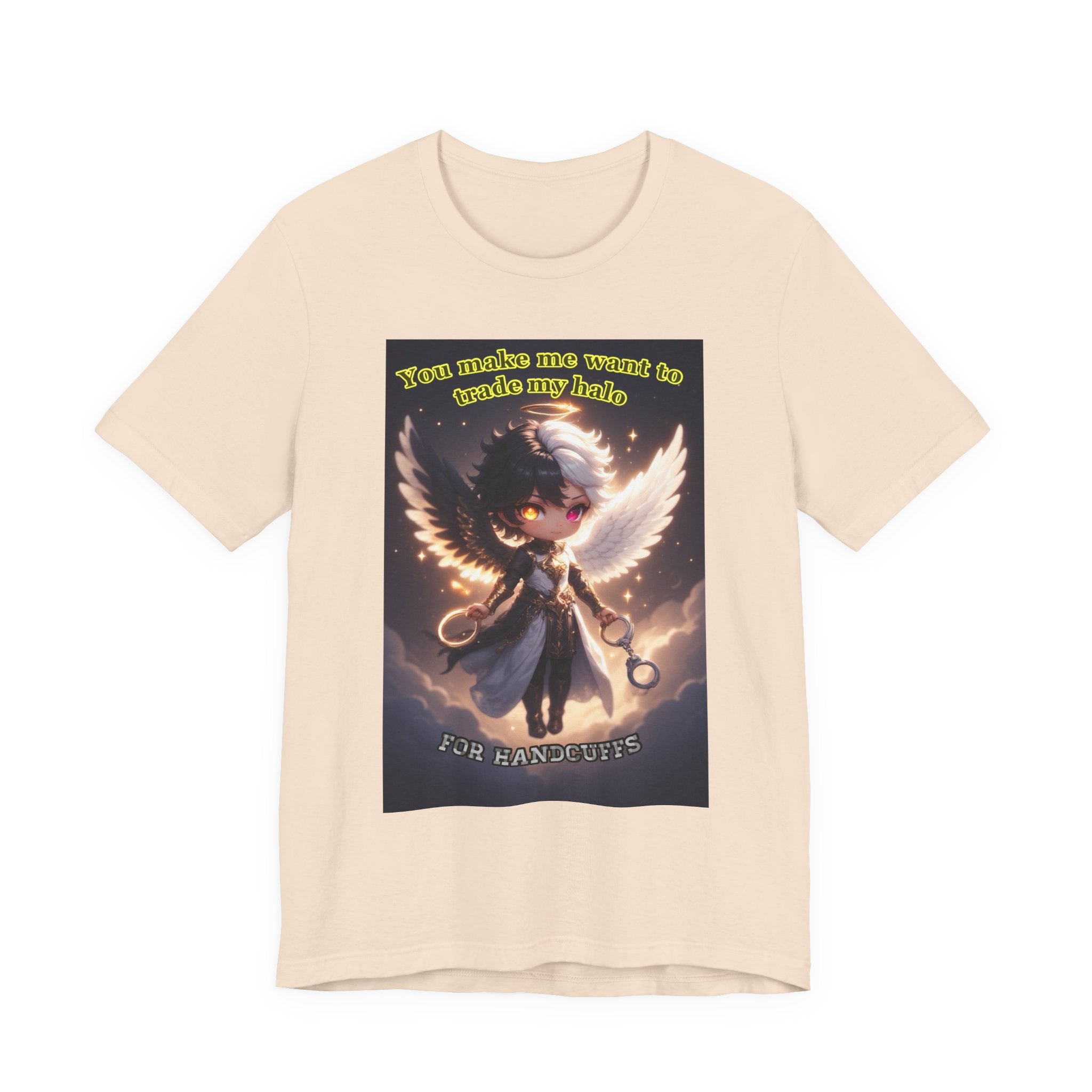 Halo for hand cuffs. Female themed t-shirt.