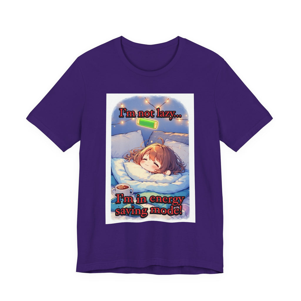 “ energy saving mode.” Female themed t-shirt.