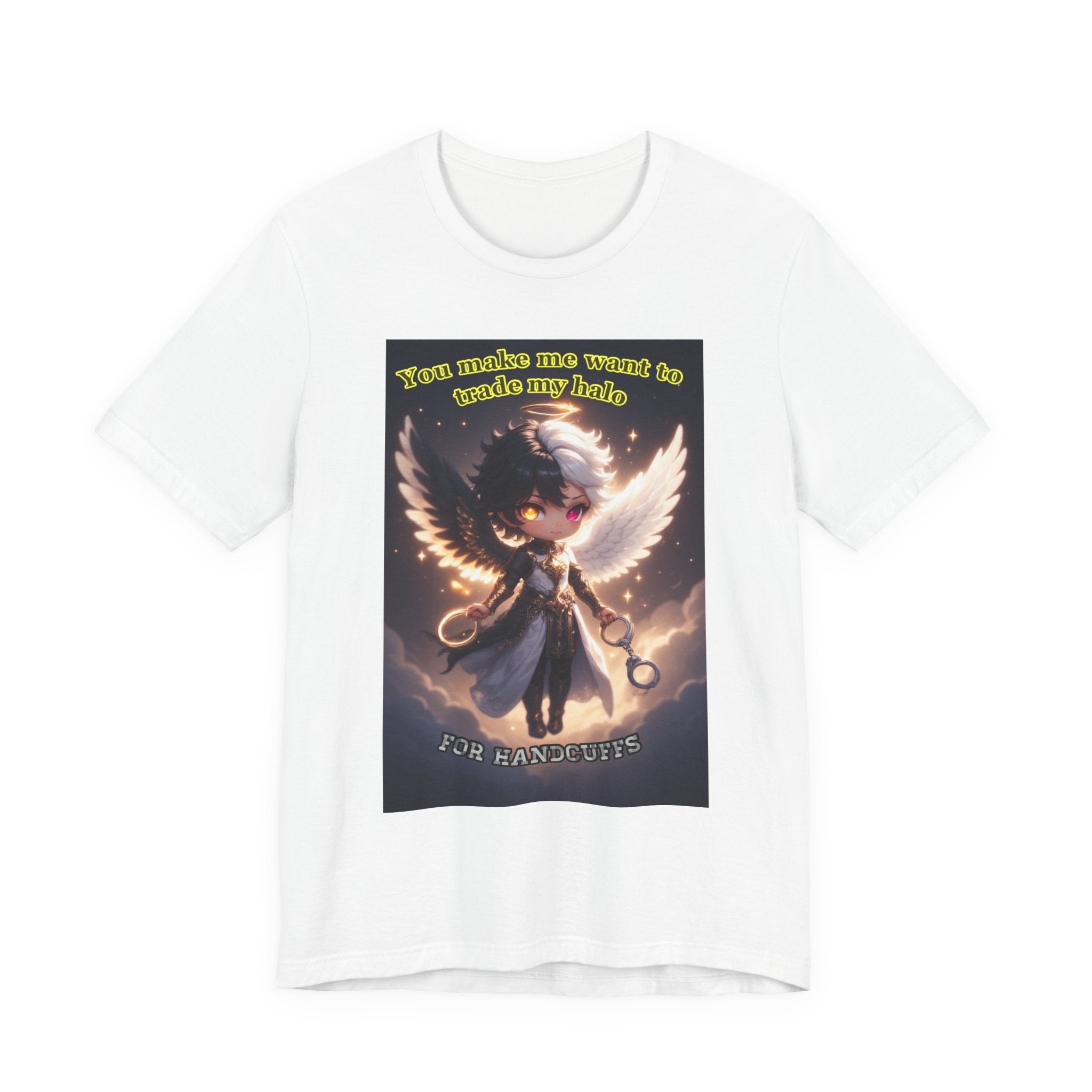 Halo for hand cuffs. Female themed t-shirt.