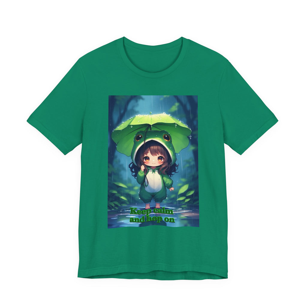 “ keep calm and hop on.” Female themed t-shirt.