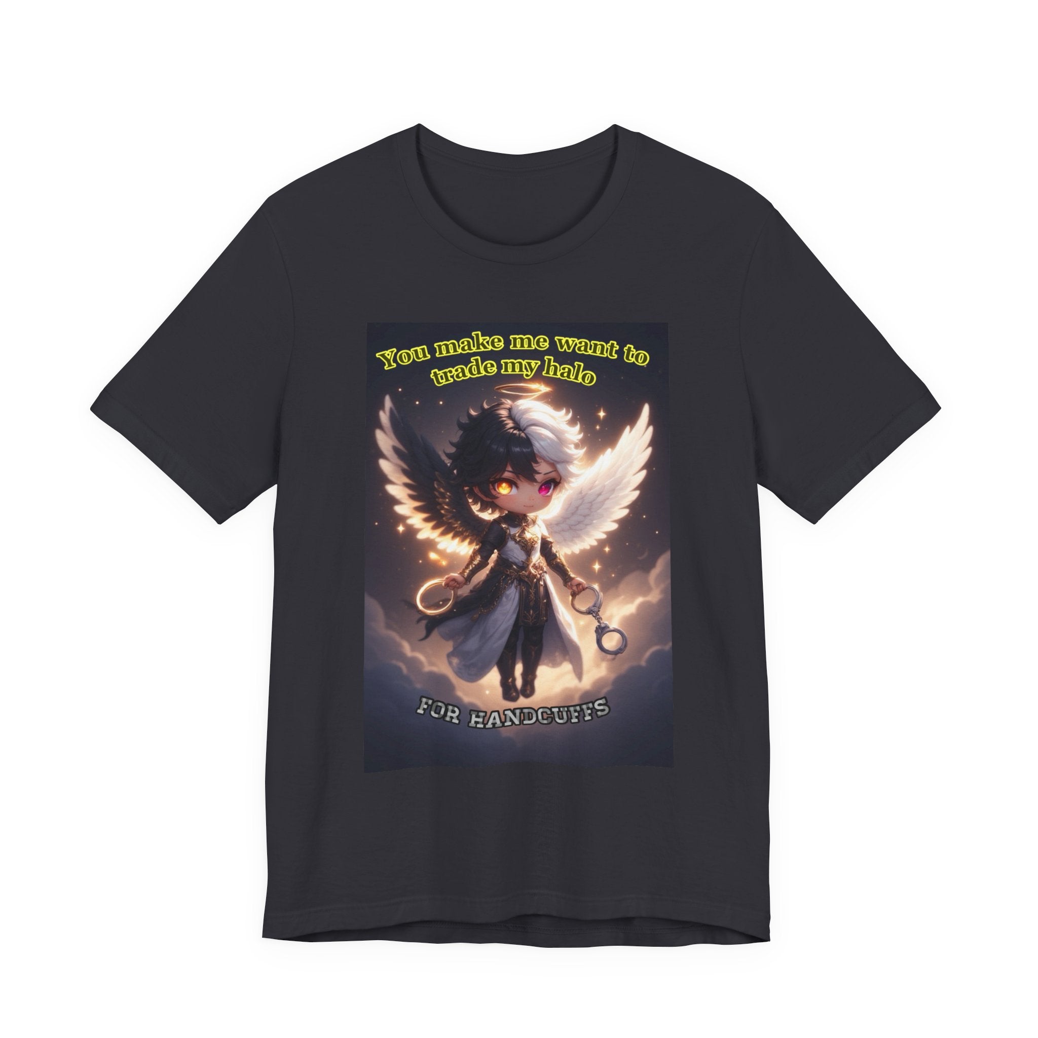 Halo for hand cuffs. Female themed t-shirt.