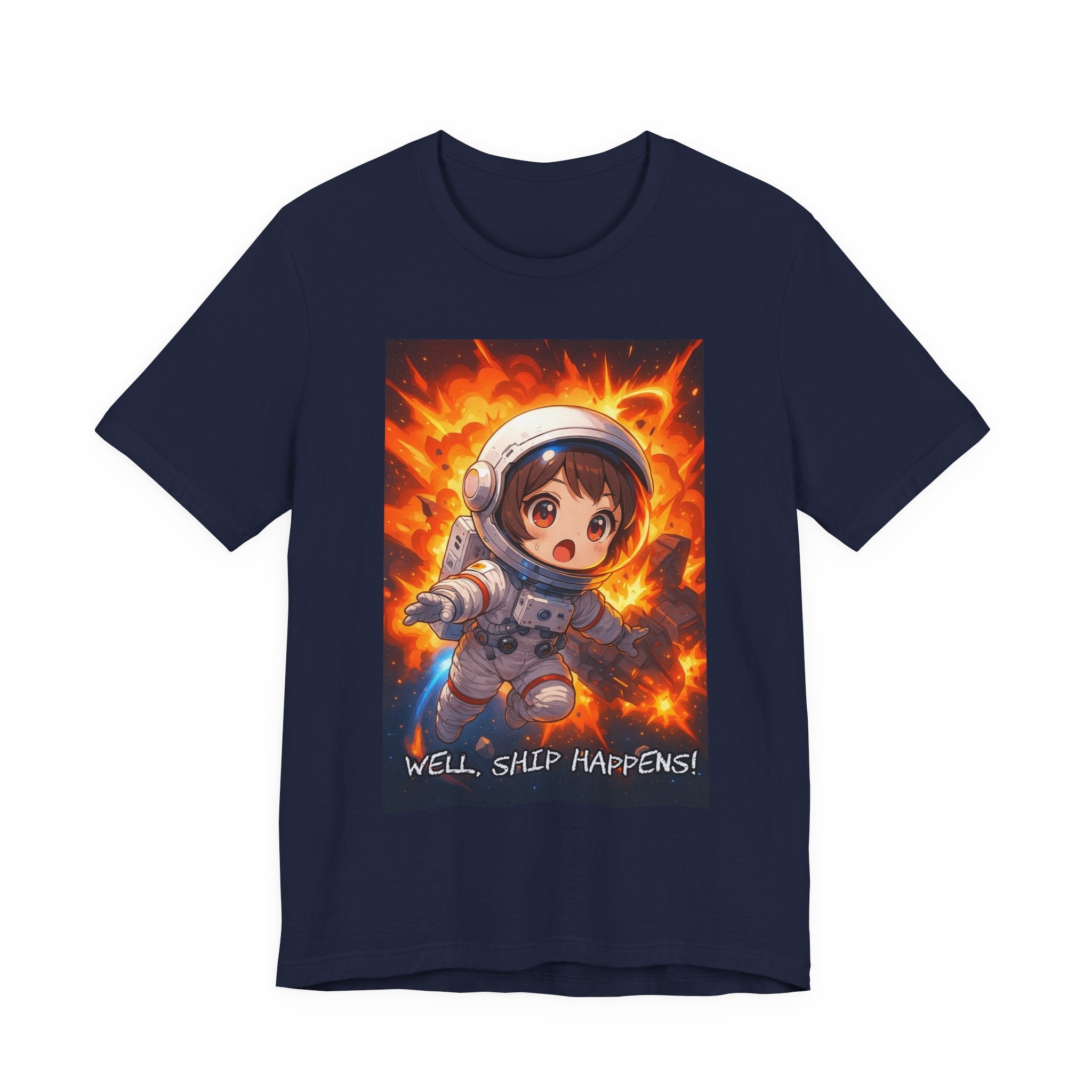“ well, ship happens.” Female themed t-shirt.