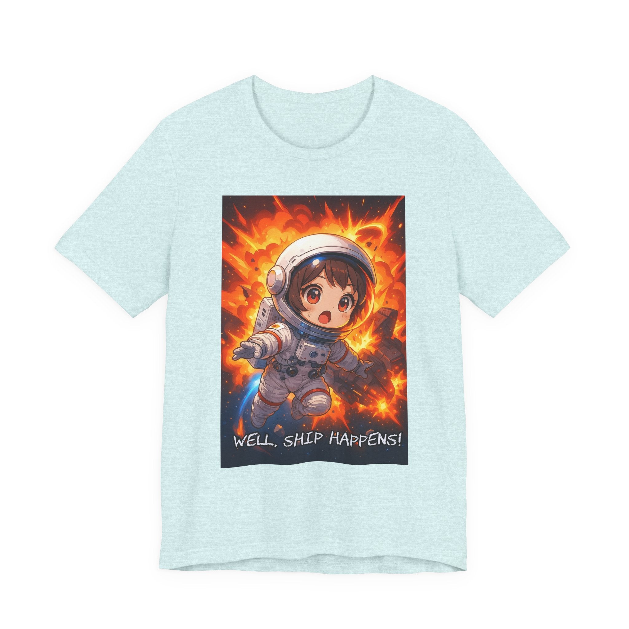 “ well, ship happens.” Female themed t-shirt.