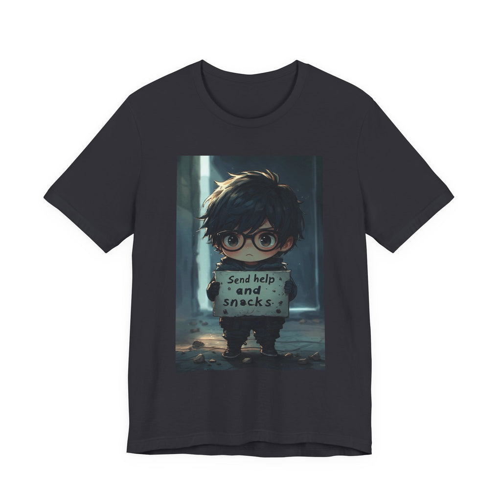 Send help and snack. Male themed t-shirt