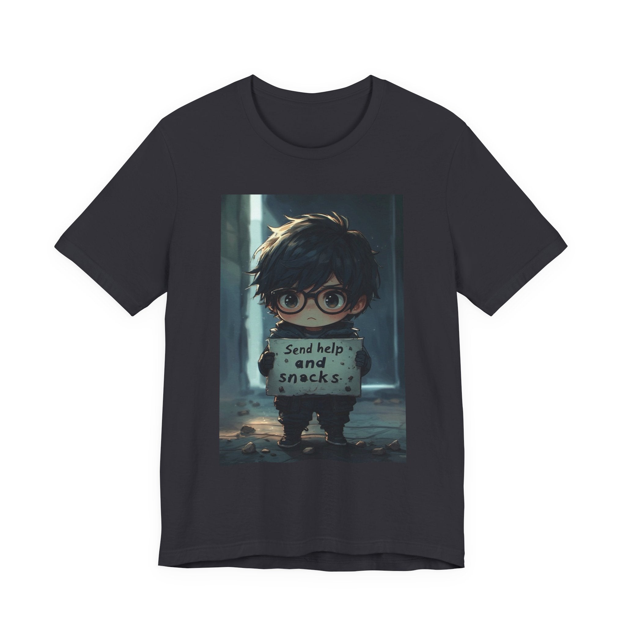 Send help and snack. Male themed t-shirt