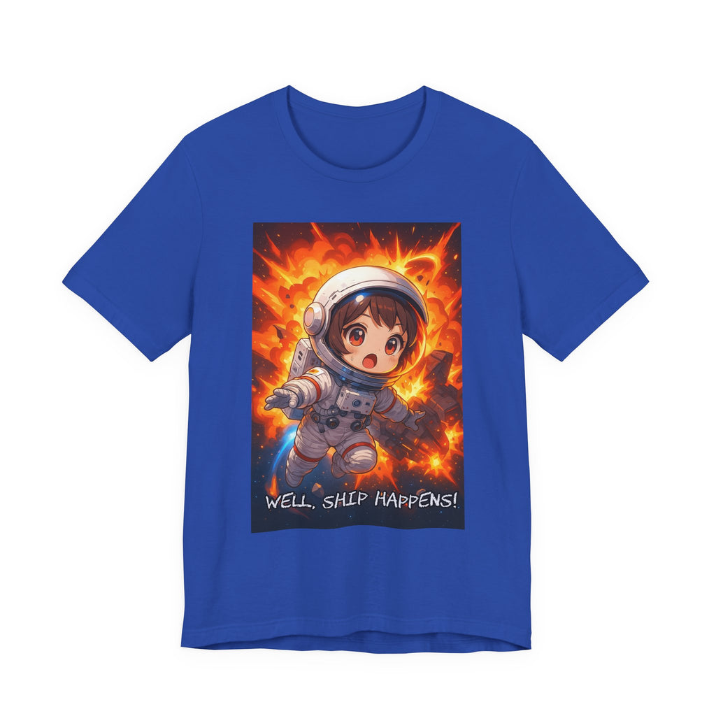 “ well, ship happens.” Female themed t-shirt.