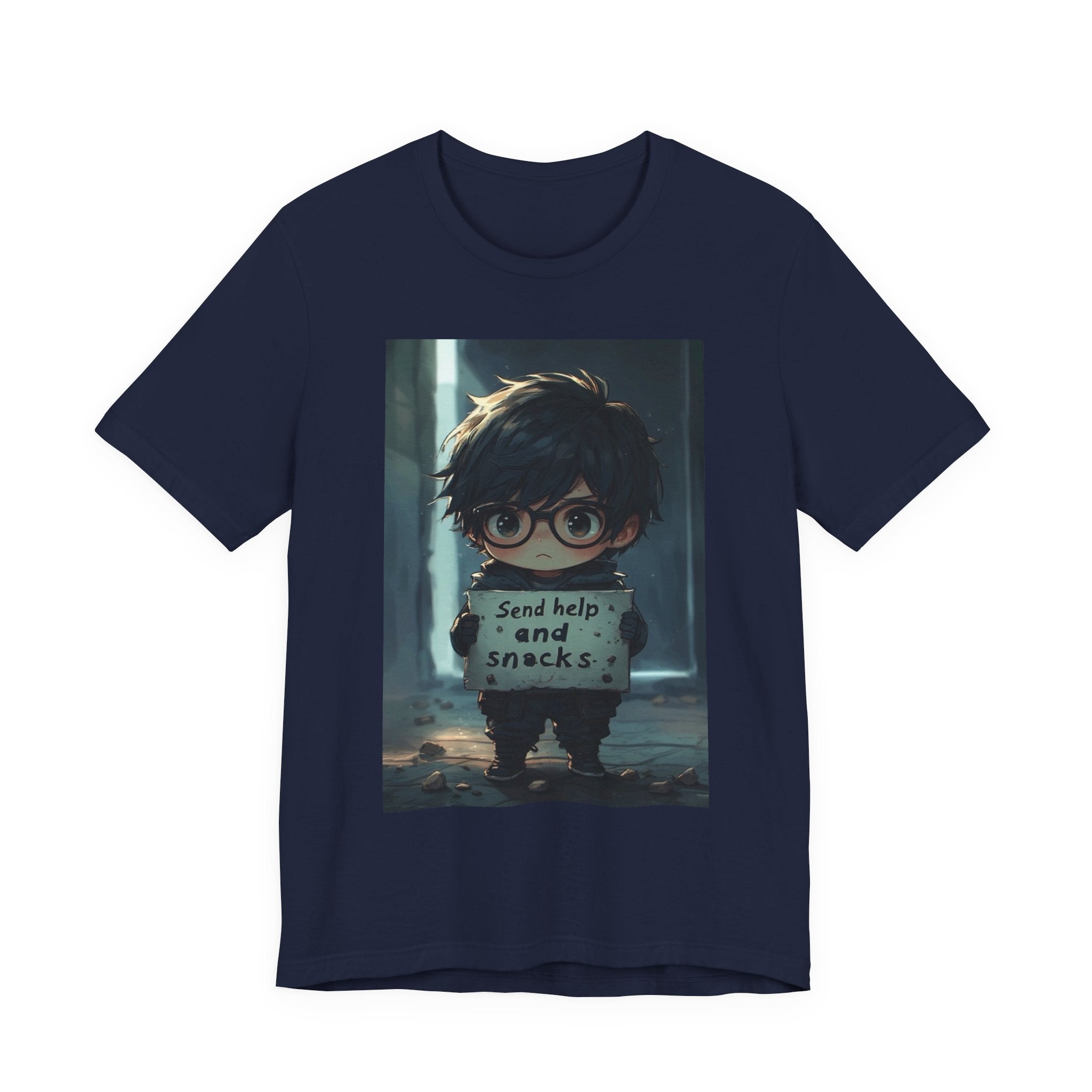 Send help and snack. Male themed t-shirt