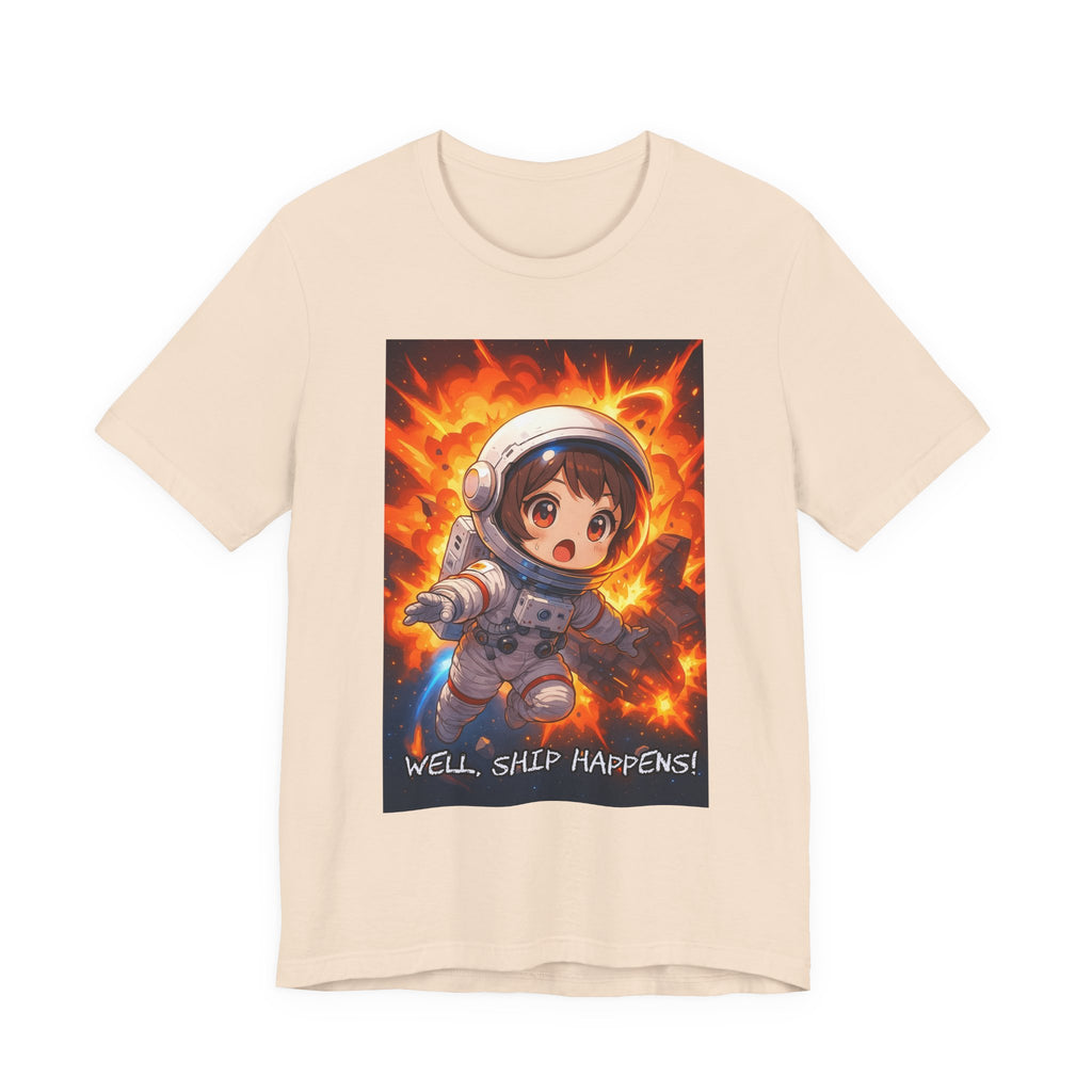 “ well, ship happens.” Female themed t-shirt.