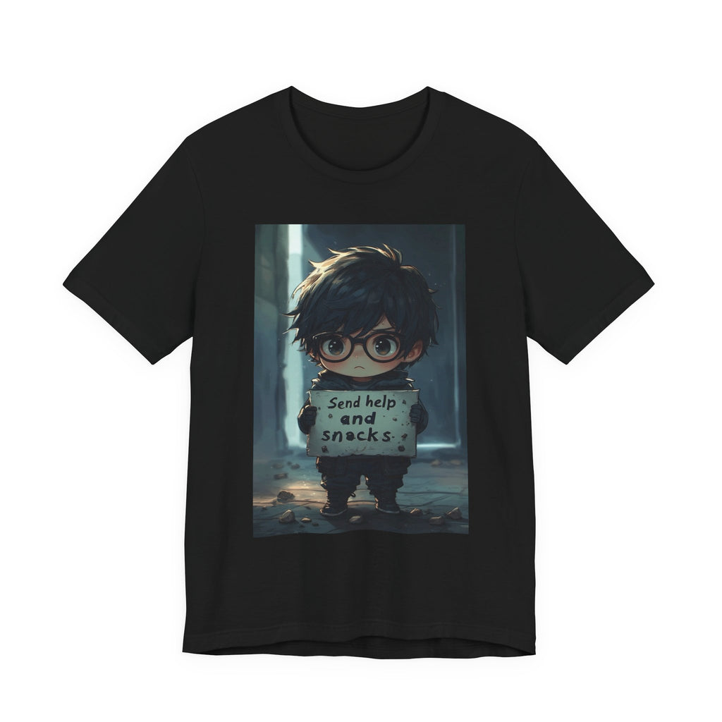 Send help and snack. Male themed t-shirt